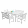Bradley Outdoor 6-piece Wood Patio Dining Set with 4-foot Bench in White - White BG - Bradley Outdoor 6-piece Wood Patio Dining Set with 4-foot Bench in White - White BG