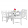 Bradley Outdoor 4-piece Wood Patio Dining Set with 4-foot Bench in White - White BG - Angled