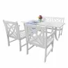 Bradley Outdoor 4-piece Wood Patio Dining Set with 4-foot Bench in White - Whihte BG - Bradley Outdoor 4-piece Wood Patio Dining Set with 4-foot Bench in White - Whihte BG