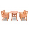 Malibu Eco-friendly 5-piece Outdoor Hardwood Dining Set with Rectangle Table and Arm Chairs