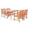 Malibu Eco-friendly 5-piece Outdoor Hardwood Dining Set with Rectangle Table and Arm Chairs - Side Angled