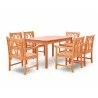 Malibu Eco-friendly 7-piece Outdoor Hardwood Dining Set with Rectangle Table and Arm Chairs - Angled - Malibu Eco-friendly 7-piece Outdoor Hardwood Dining Set with Rectangle Table and Arm Chairs - Angled