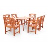 Malibu Eco-friendly 7-piece Outdoor Hardwood Dining Set with Rectangle Table and Arm Chairs - Angled