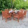 Malibu Outdoor 7-piece Wood Patio Curvy Legs Table Dining Set - Lifestyle - Malibu Outdoor 7-piece Wood Patio Curvy Legs Table Dining Set - Lifestyle