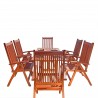Malibu Outdoor 7-piece Wood Patio Dining Set with Curvy Leg Table & Reclining Chairs - White BG