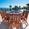 Malibu Outdoor 7-piece Wood Patio Dining Set with Curvy Leg Table & Reclining Chairs - Lifestyle