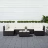 Venice 6-piece Classic Outdoor Wicker Sectional Sofa in Black with Seat and Back Cushion - Front View - Venice 6-piece Classic Outdoor Wicker Sectional Sofa in Black with Seat and Back Cushion - Front View