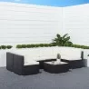 Venice 6-piece Classic Outdoor Wicker Sectional Sofa in Black with Seat and Back Cushion - Angled View - Venice 6-piece Classic Outdoor Wicker Sectional Sofa in Black with Seat and Back Cushion - Angled View