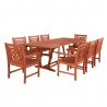Vifah Malibu Outdoor 9-piece Wood Patio Extendable Table Dining Set - White BG