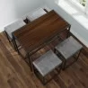  Vifah Riley Mid-Century 5-Piece Indoor Walnut Metal Bar Set with Gray Seats - Top Angled -  Vifah Riley Mid-Century 5-Piece Indoor Walnut Metal Bar Set with Gray Seats - Top Angled