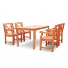 Malibu Eco-friendly 5-piece Outdoor Hardwood Dining Set with Rectangle Table and Arm Chairs - Angled