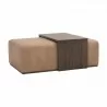 Essentials For Living Dovetail Upholstered Coffee Table in Ivanhoe Toast, Burnished Brown Acacia - Front Side Angle - Essentials For Living Dovetail Upholstered Coffee Table in Ivanhoe Toast, Burnished Brown Acacia - Front Side Angle