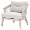 Essentials For Living Web Outdoor Club Chair - Taupe & White Flat Rope Performance Pumice, Gray Teak - Front Side Angle
