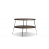 Double Decker 18" Diameter End Table American Walnut Veneer Tops with Polished Stainless Steel Frame
