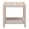 Essentials For Living Wrap Outdoor End Table - Taupe & White Flat Rope, Gray Teak - Front Angle