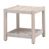 Essentials For Living Wrap Outdoor End Table - Taupe & White Flat Rope, Gray Teak - Front Side Angle