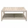 Essentials For Living Wrap Outdoor Square Coffee Table - Taupe & White Flat Rope, Gray Teak- Front Angle - Essentials For Living Wrap Outdoor Square Coffee Table - Taupe & White Flat Rope, Gray Teak- Front Angle