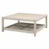 Essentials For Living Wrap Outdoor Square Coffee Table - Taupe & White Flat Rope, Gray Teak- Front Side Angle - Essentials For Living Wrap Outdoor Square Coffee Table - Taupe & White Flat Rope, Gray Teak- Front Side Angle