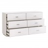 Essentials For Living Wynn Shagreen 6-Drawer Double Dresser - Pearl Shagreen, Brushed Stainless Steel - Front Side Opened Angle