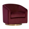 Sunpan Hazel Swivel Lounge Chair in Gold - Burgundy Sky - Front Side Angle