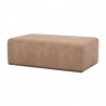 Essentials For Living Dovetail Upholstered Coffee Table in Ivanhoe Toast, Burnished Brown Acacia - Ottoman in Front Side Angle