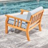 Vifah Kapalua Honey Nautical Curve Eucalyptus Wooden Outdoor Sofa Chair with Cushion, Left Back Angle