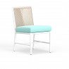 Sabbia Armless Dining Chair in Dupione Celeste, No Welt - Front Side Angle