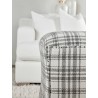 Essentials For Living York Ottoman in Performance Tartan Charcoal - Front Side Lifestyle