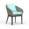 Marbella Dining Chair in Dupione Celeste, No Welt - Front Side Angle - Marbella Dining Chair in Dupione Celeste, No Welt - Front Side Angle