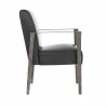Sunpan Earl Dining Armchair in Ash Grey - Brentwood Charcoal Leather - Side Angle - Sunpan Earl Dining Armchair in Ash Grey - Brentwood Charcoal Leather - Side Angle
