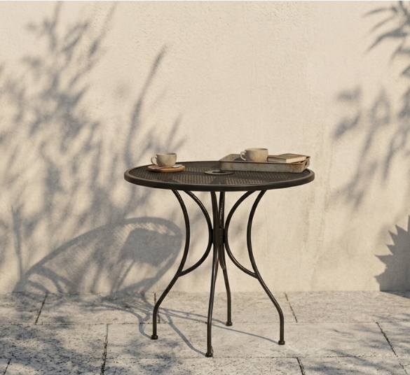 H&D Seating round wrought iron mesh top table with base Clean, well-lit shot of the table alone, ideally the angle used on the product page, so it visually ties back to the listing.