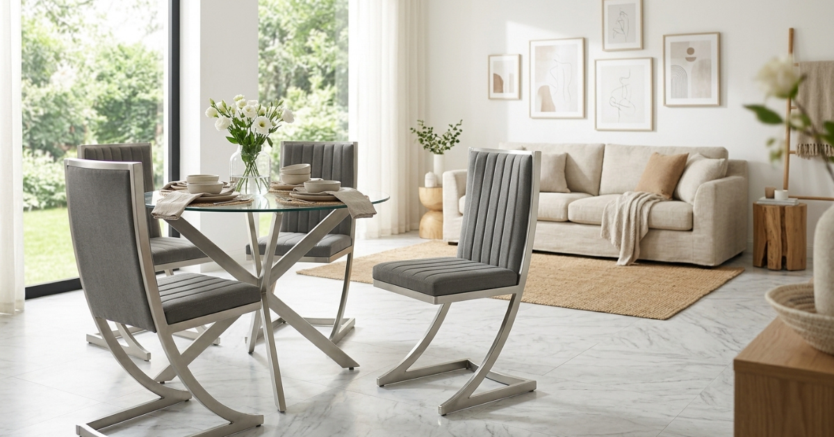 The Armen Living Marc dining chairs pair vintage faux leather with a brushed steel cantilever base. Armless, ships assembled, and ready to use. See the full details.
